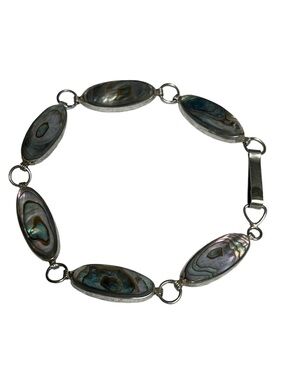 Sterling silver bracelet.  iridescent abalone shell inlays. Unique gift!